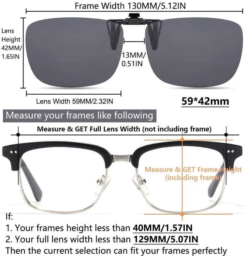 CAXMAN Polarized Clip On Sunglasses Over Prescription Glasses for Men Women UV Protection Flip Up Grey Lens Large Size - Image 2